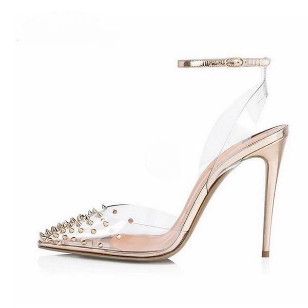 

red bottoms slingback shoes women shoe 2023 new spring summer sandals transparent heels pvc gold silver rivets shoes for women clear strap h, Black
