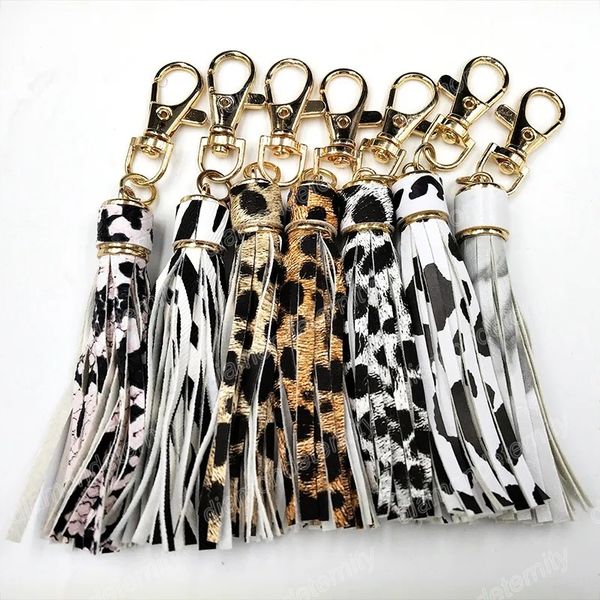 

leopard pu leather keychains tassel keychain women's bag decorative pendant, Silver