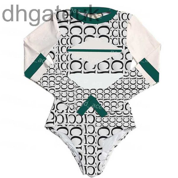 

women's swimwear designerlong sleeve letter striped design bathing suit spa pool wetsuit padded one piece leotards womens bodysuit swim, White;black