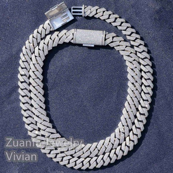

hand setting 15mm 18mm width three rows moissanite diamond necklaces customized silver hip hop jewelry necklace cuban chain