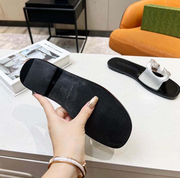 

with box men women fashion slippers luxury slides summer flat slipper trendy leather rubber sandal mens beach slide us 5-11.5, Black