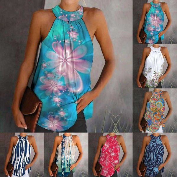 

summer womens butterfly shirts print sleeveless halter lace up vest camisole, White