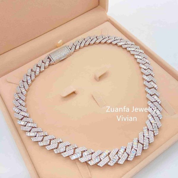 

iced out fine jewelry miami cuban silver 925 vvs baguette moissanite diamond hip hop jewelry cuban link chain