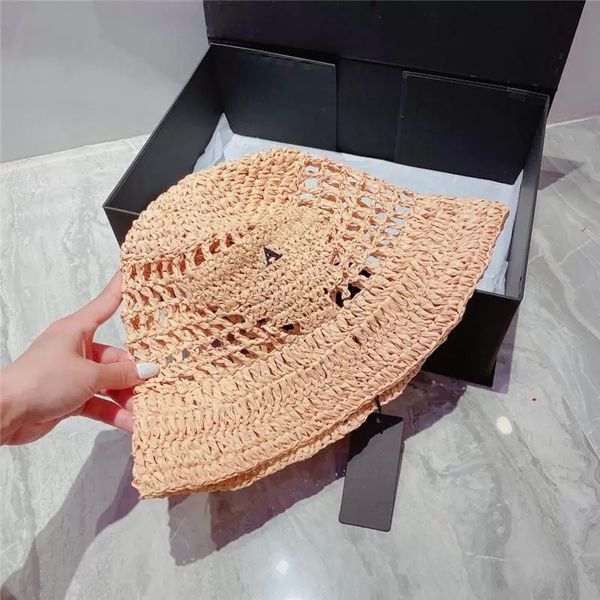 

spring raffia bucket hats designers wide brim sunhat straw weaving caps bonnet fisherman hat luxury men women beach strawhat woven p cap, Blue;gray