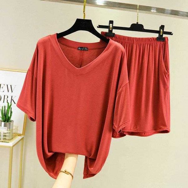 

modal pajamas womens v neck summer thin loose large size t shirt short sleeve