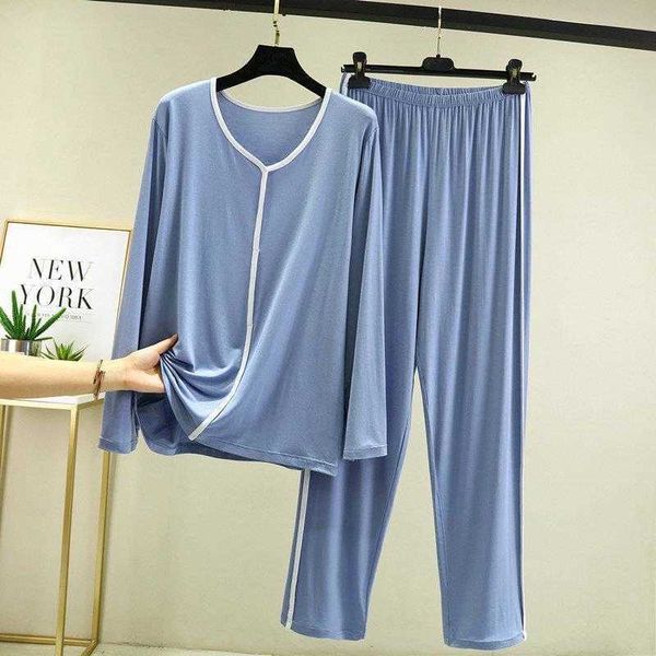 

pajamas womens spring and summer modal cotton long sleeved v neck elegant home