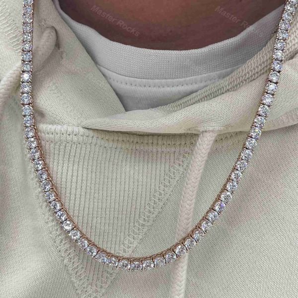

hip hop tennis chain necklace mens iced out moissanite tennis chain 4mm vvs diamonds 925 sterling silver tennis necklace