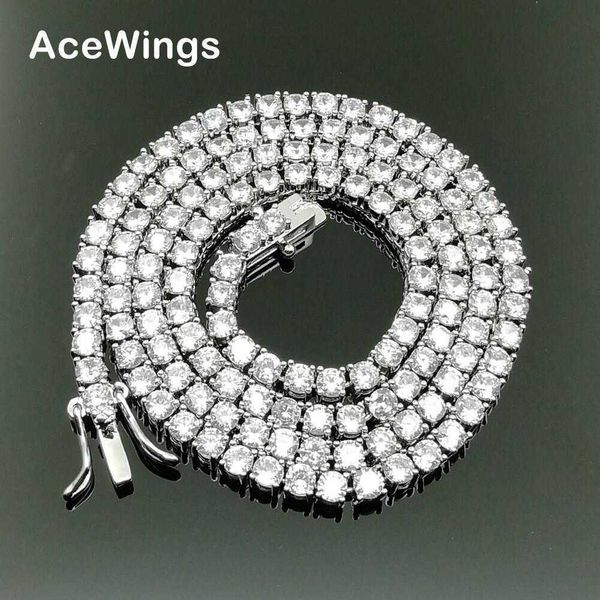 

3mm copper tennis chain single row hip hop necklace with zircon inlay, Silver