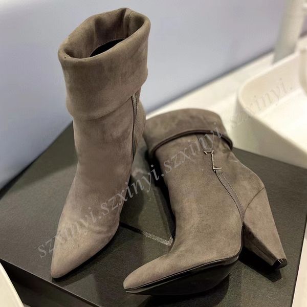 

Top-Quality Fashion Leather Suede Boots Women's Boots with Tapered Heels EU35-42, #4