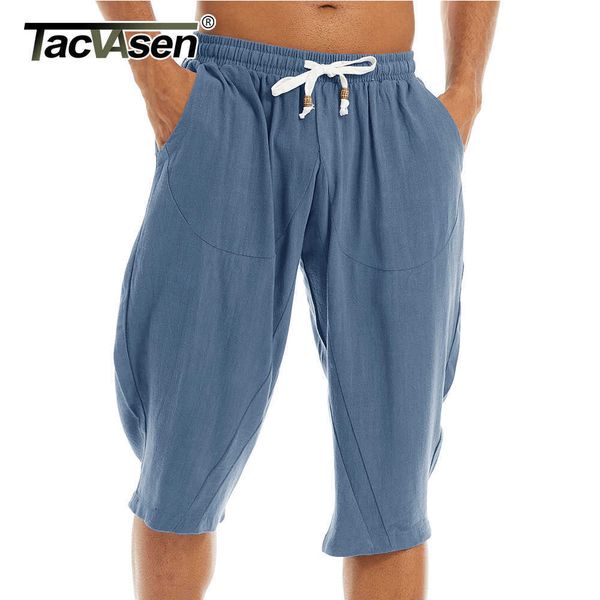 

men's shorts tacvasen casual linen capri long loose fit cotton harem below knee baggy yoga fitness 3/4 pants p230308, White;black
