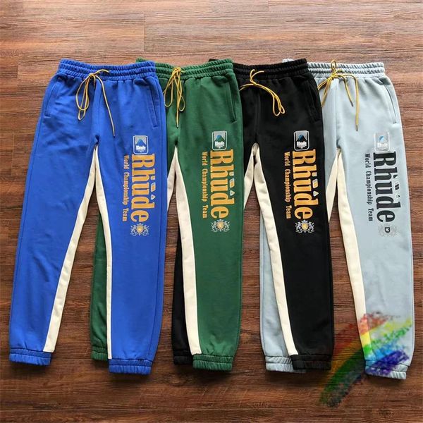 

Men Pants Spliced Rhude Sweatpants Women Quality Jogger Drawstring Trousers, 10_color