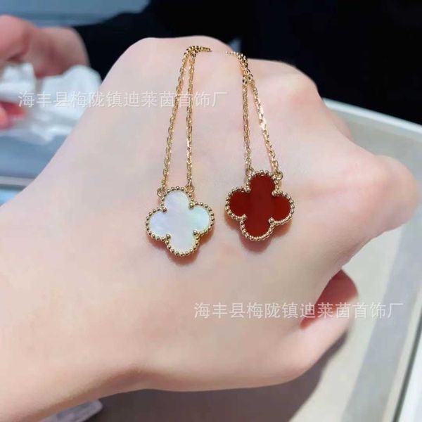 

sterling silver s925 four leaf grass necklace female wild niche design agate fritillaria tiktok online popular live broadcast explosive