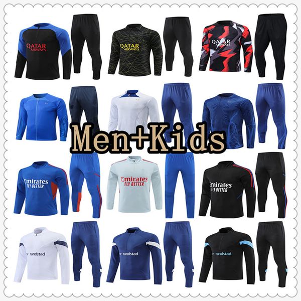 

22 23 soccer tracksuits sets tracksuit jacket set 2022 2023 chandal futbol football survetement training suit soccer jersey men and kids kit, Black