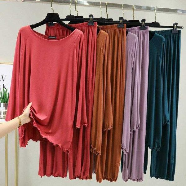 

modal flying long sleeved pajamas womens simple spring and summer plus size