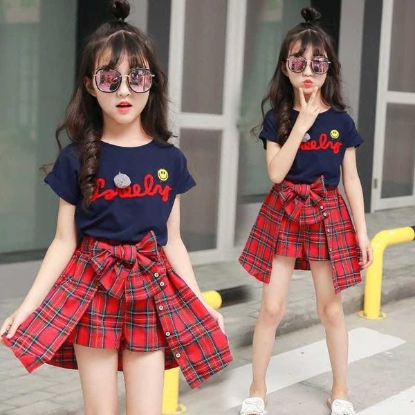 

new fashion summer girls clothing set child clothes tracksuit girls boutique outfits t-shirt with plaid shorts 4 6 7 8 10 12 years p230331, White