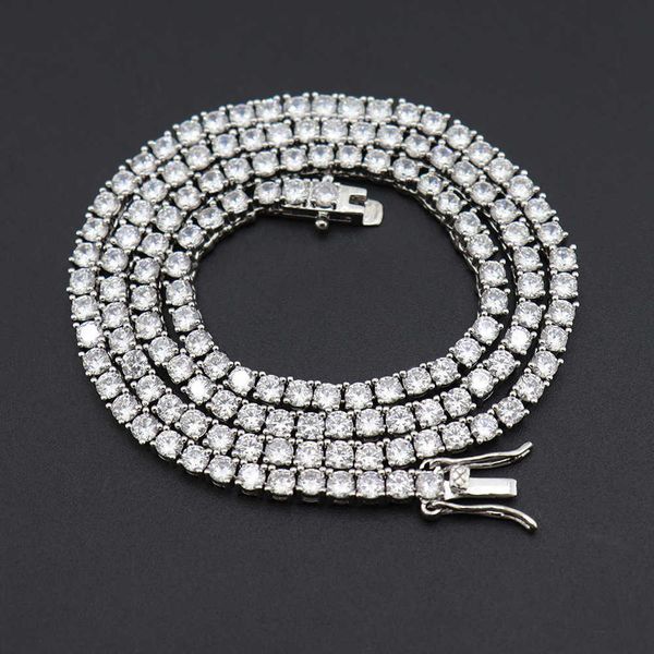 

hip hop necklace 3 mm4 mm5mm copper micro inlaid zircon tennis tennis single row chain men's and women's accessories, Silver