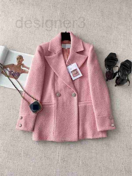 

women's suits & blazers designer autumn and winter new chic polo pink double breasted woolen coat wool suit 92wo, White;black