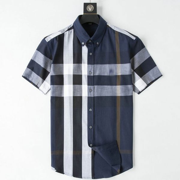 

designer mens casual shirt business fashion burbereys brand spring summer lapel short sleeved plaid single row buttons comfortable and breat, White;black