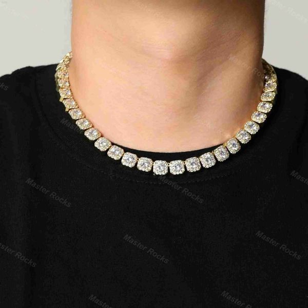 

pass diamond tester iced out moissanite cluster tennis chain hip hop rapper men's 925 moissanite 5mm tennis chain, Silver