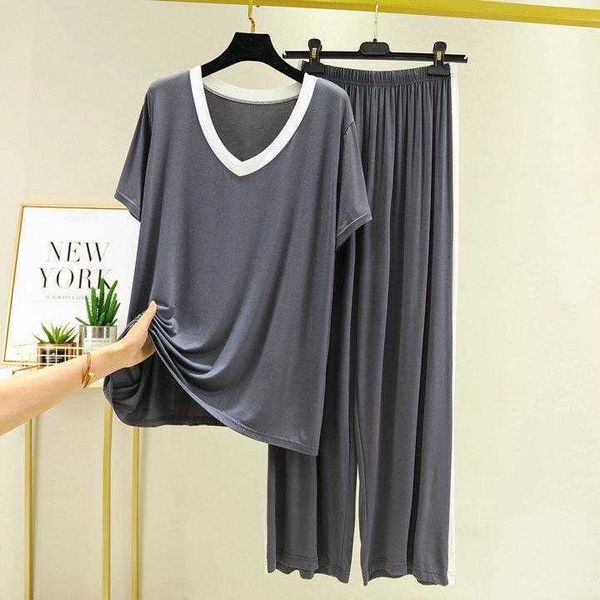 

side white stripe wide leg pants pajamas womens summer thin modal short sleeved