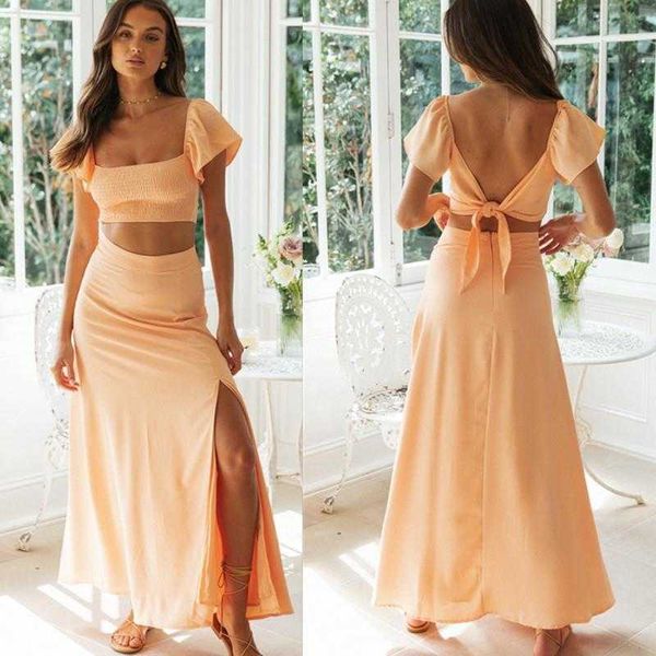 

womens square collar dresses flying sleeves smocking half length split dress, White