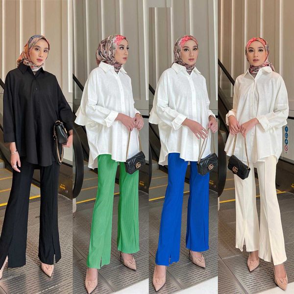 

womens trousers malay indonesian casual pants split flared, Black;white
