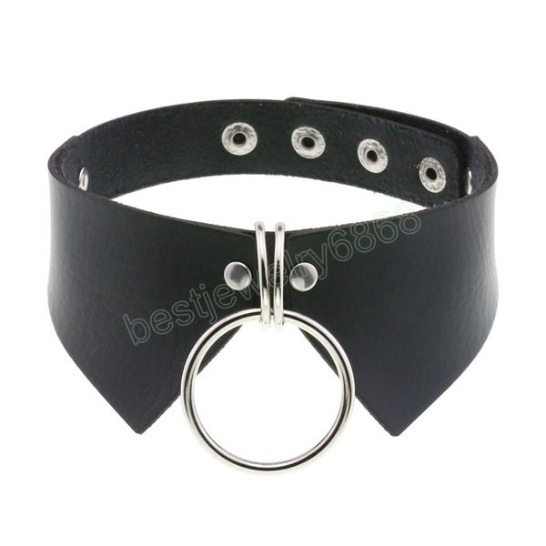 

circle choker collar for women girls pentagram necklace neck strap pu leather necklace gothic accessories, Golden;silver
