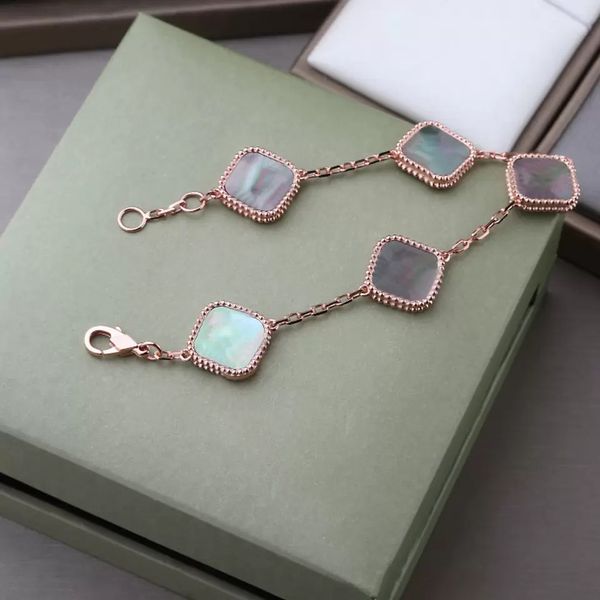 

clover bracelet real silver classic fashion charm bracelets four leaf clover designer jewelry 18k gold 5 motifs bracelet for women men love, Golden;silver
