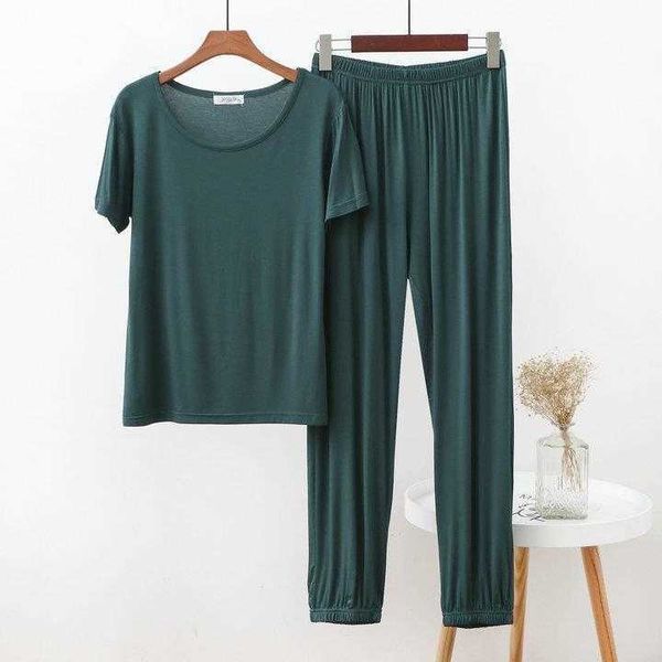 

summer home house clothing modal round neck suit loose plus size pajamas short