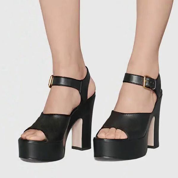 

serpentine skin sandals womens dress shoes ankle strap classics buckle platform heel shoe wedding party 12cm high heeled women sandal 35-42, Black