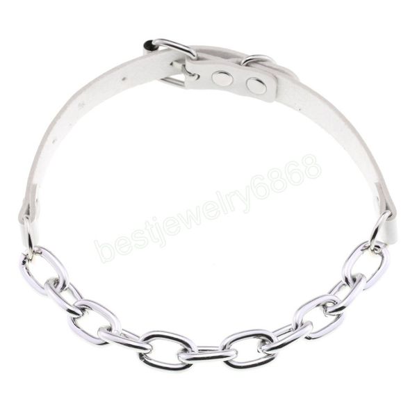 

vintage men chain pendant collar necklace women choker necklace couple hip hop pu leather necklace accessories, Golden;silver