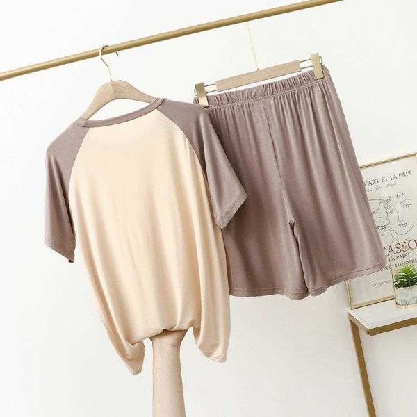 

modal cotton large size contrast color short sleeve shorts home suit outdoor wear