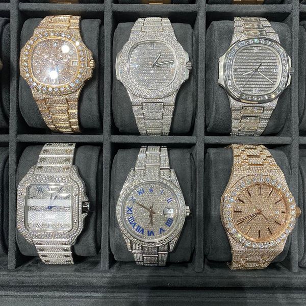 

luxury mens watch for men movement watches designer watches moissanite vvs diamond man watch montre luxe iced out automatic watch women orol, Slivery;brown