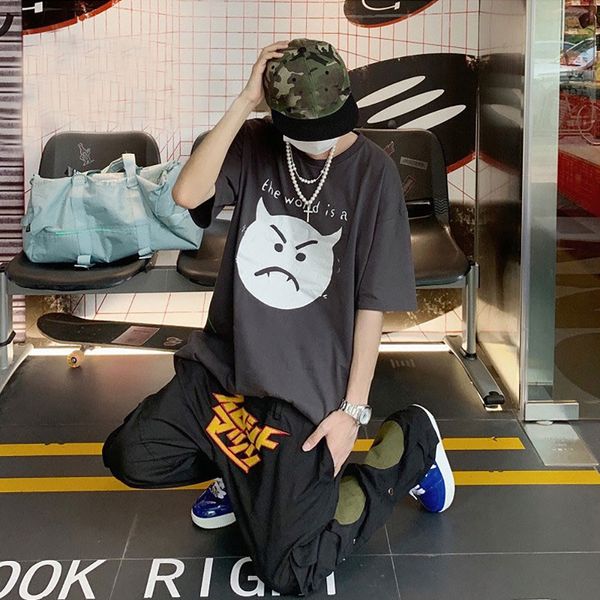 

23ss new classic woman men's t-shirts vacation vintage washed little devil printed tee casual summer short sleeve fashion breathable hi, White;black