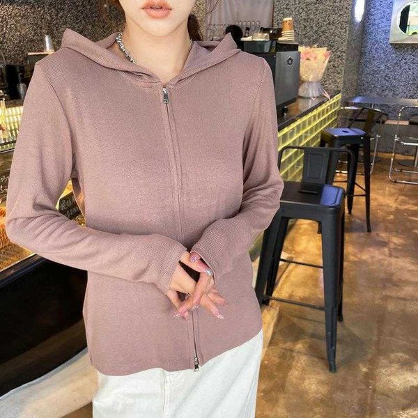 

spring and autumn shirt hooded thread cotton solid color simple bottoming, White