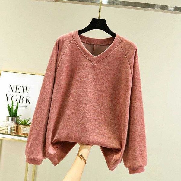 

thickened v neck long sleeved t shirt womens outer wear autumn and winter casual, White