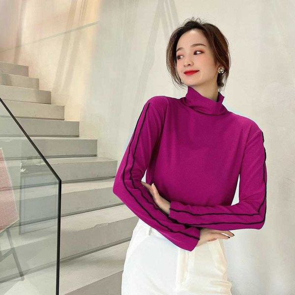 

spring high neck bottoming shirt womens slim fit inner wear solid color long, White