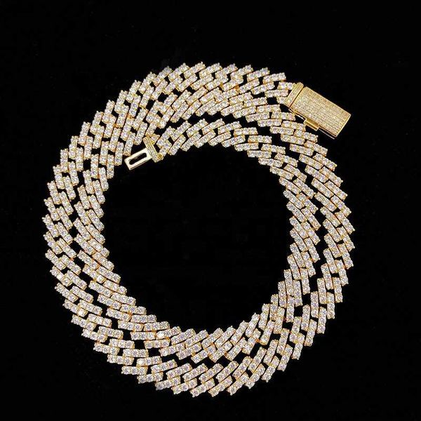 

iced out micro pave lab diamonds hip hop cuban link chain necklace moissanite jewelry, Silver