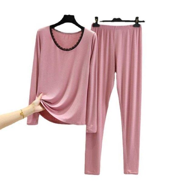 

pajamas womens spring and autumn long sleeve thin modal lace loose plus size round