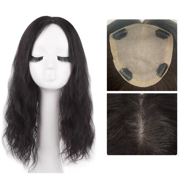 

loose wavy virgin human hair er, 5.5"x6" slik to edge toupee hairpiece clip in hair pieces for women 110% density., Black;brown