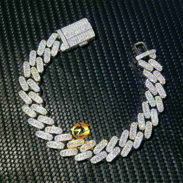 

dropshiping pass diamond tester hip hop iced out 13mm 15mm 925 sterling silver diamond vvs moissanite cuban link bracelet