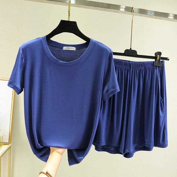 

ladies home leisure suit modal summer round neck short sleeves pocket culottes