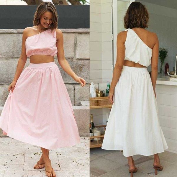 

womens fashion shoulder bow suit dresses split expansion skirt two piece set, White