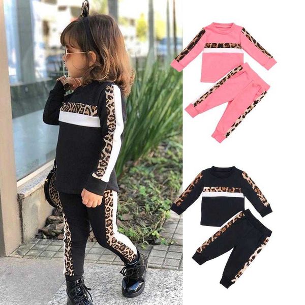 

1-7y kids baby girls clothes set spring winter children leopard tracksuits long sleeve hoodies sweatshirts with pants baby outfits p230331, White