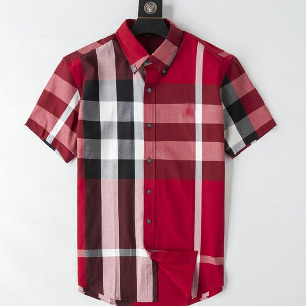 

designer casual business fashion burbereys mens brand shirt spring summer lapel short sleeved plaid single row buttons comfortable and breat, White;black