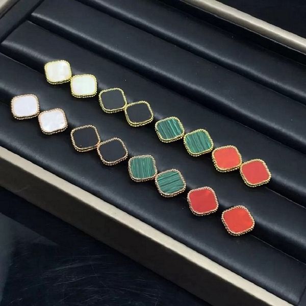 

100% silver clover earrings vintage 18 style four leaf stud earrings cleef mother-of-pearl flower designer classic lucky earrings for womens, Golden