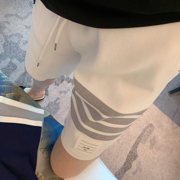 

men's and women's shorts in 2023 summer new fashion designer brand thom college style ice silk knitted outer wear sports pants tid, White;black