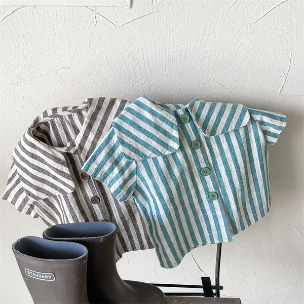 

kids shirts striped shirt children's clothing camisas hemden summer hemp cotton baby girl shirt large lapel boy shirt 230403, White;black