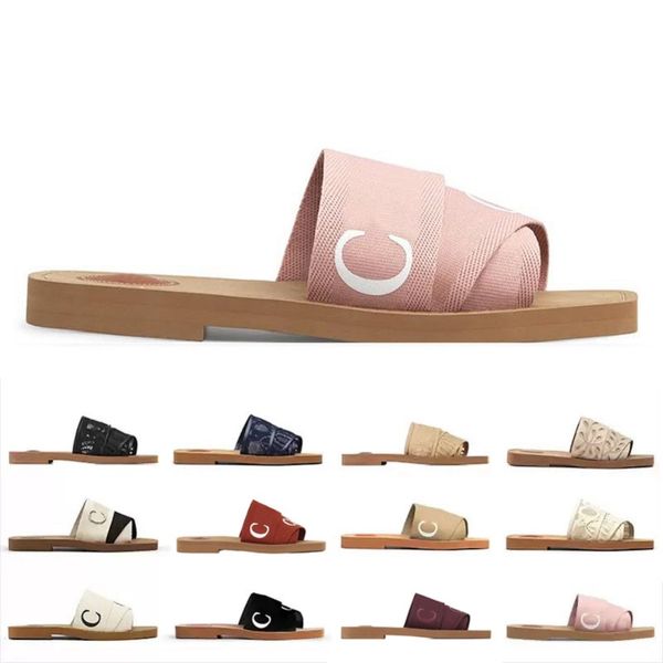 

slipper designer women woody slides sandals lettering summer canvas rubber black white pink soft sail womens mules flat sandal fashion outdo