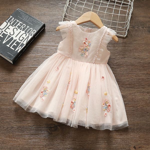 

girl's dresses summer baby girl cute dress girl fashion flower embroidery dress girl pink dress prink gauze dress kids birthday party d, Red;yellow